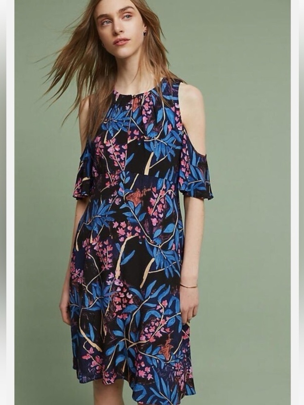 Anthropologie Maeve Elia Floral Cold Shoulder Dress Size 10